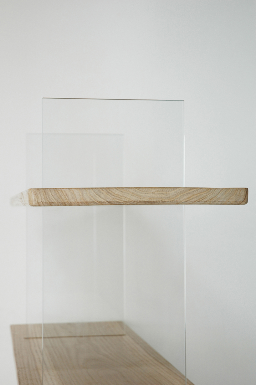 "Floating Oak Low Bookshelf. Vetro edition"