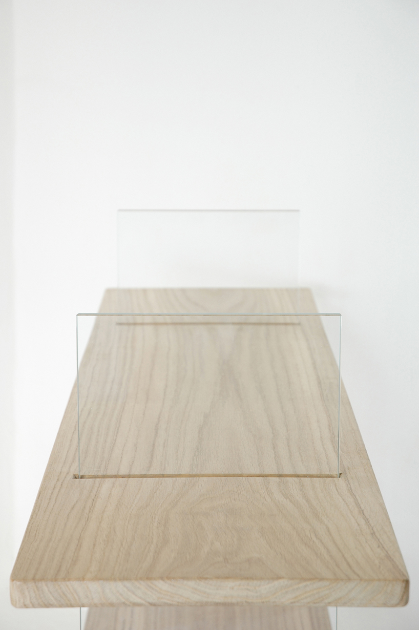 "Floating Oak Low Bookshelf. Vetro edition"